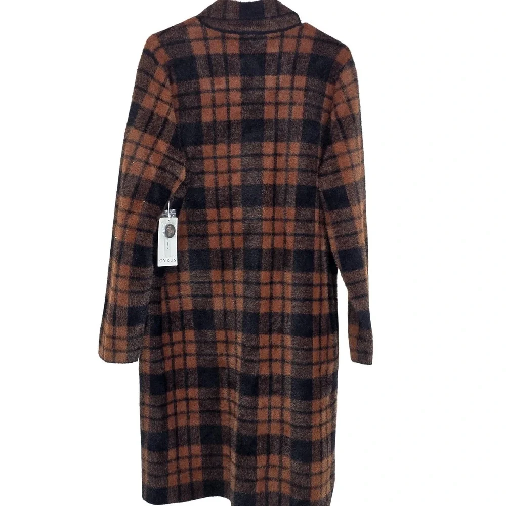 Cyrus Coatigan Womens Large Brown Plaid Knit Long Button Front Classic Cozy Soft